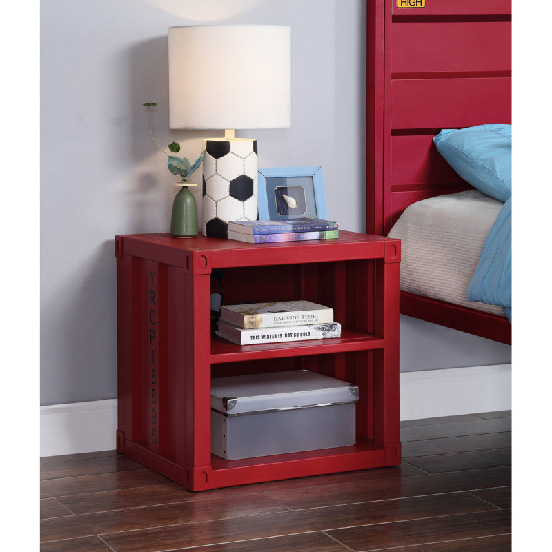 Table de chevet Cargo avec USB, Rouge
