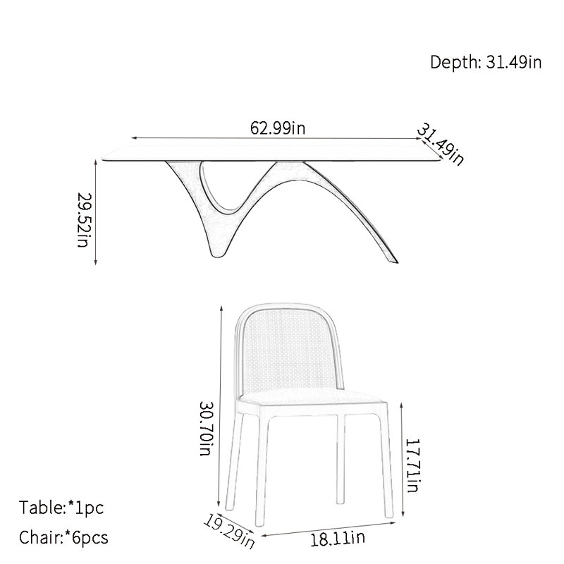 Ensembles de table de salle à manger modernes, H 29,52 po x L 62,99 po x l 31,49 po