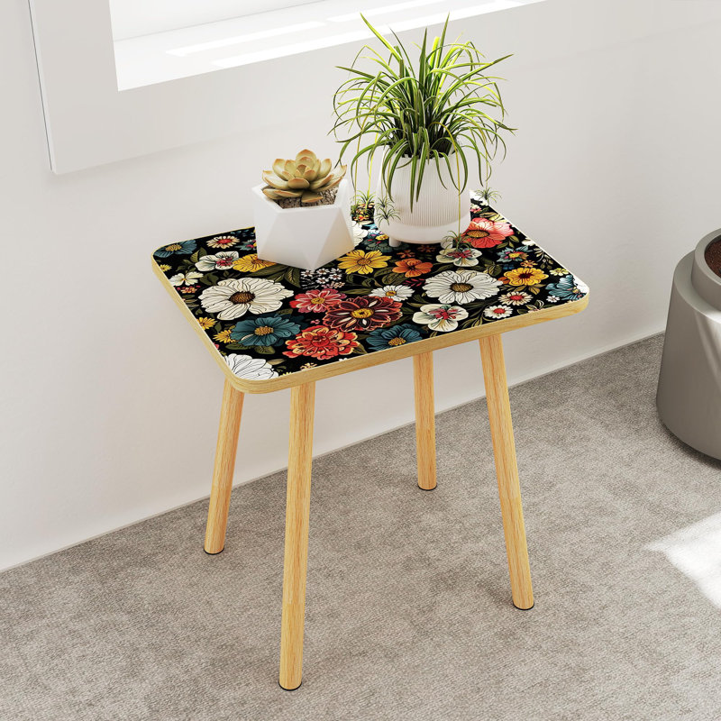 Petite table d'appoint rectangulaire avec placage floral