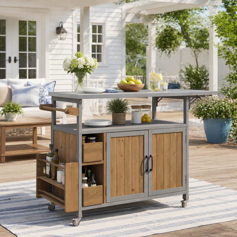 Chariot de cuisine pour l'extérieur 54,33 "Farmhouse, Blue Grey+Walnut Brown