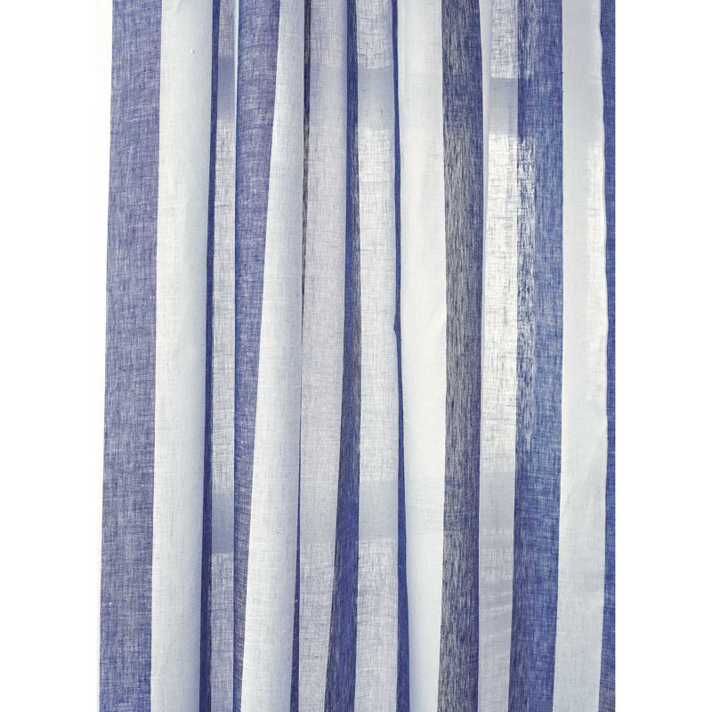  Stripe - 100% Pure Linen Curtain, 52" W x 108" L, Navy and White