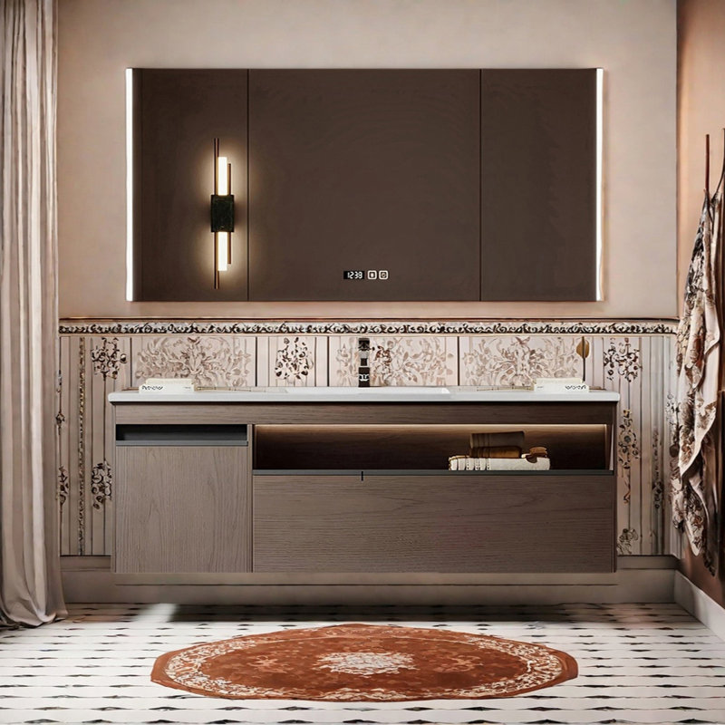 Middle ancient style rock plate bathroom cabinet, 19.68" H x 59.05" W x 21.65" D