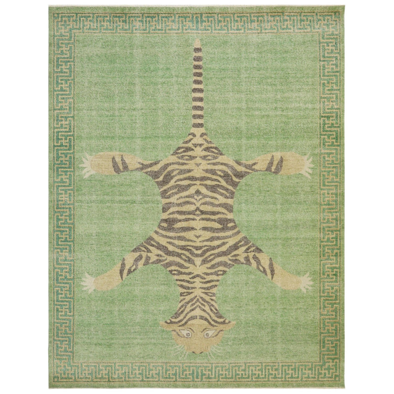 Tapis rectangulaire unique de 9 pi 3 po x 11 pi 11 po Rajasthan