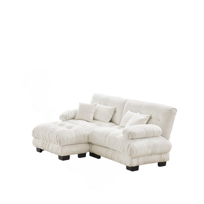 Canapé modulaire confortable en chenille pour le salon, avec coussins supplémentaires et repose-pieds convertible, Blanc