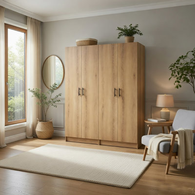 Mea 2Pc Utility Storage Cabinet Set, 4 Doors, 6 Shelves, Oak Brown