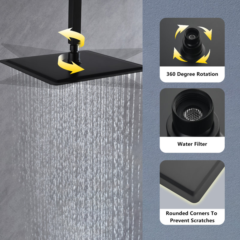Rain Fixed Shower Head, Matte Black