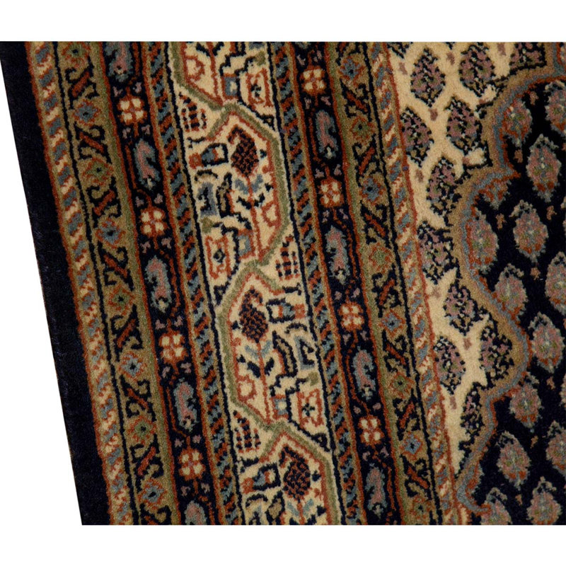 Tapis oriental en laine noué à la main en noir / crème