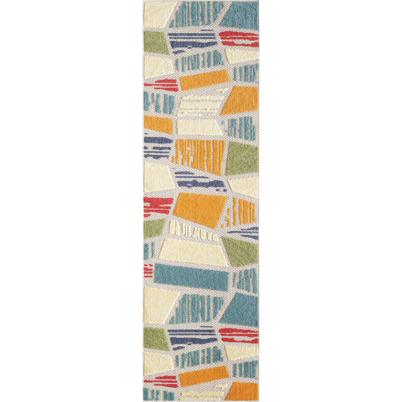 Tapis intérieur / extérieur crème / rouge Anagabriel, Tapis de couloir 2 pi 3 po x 7 pi 6 po