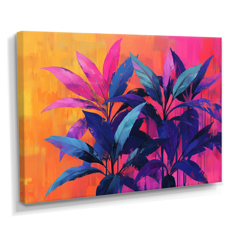 Décoration murale électrique Jungle électrique en couleurs néon Pop Art II - Plantes, 34" H x 44" W, Toile tendue