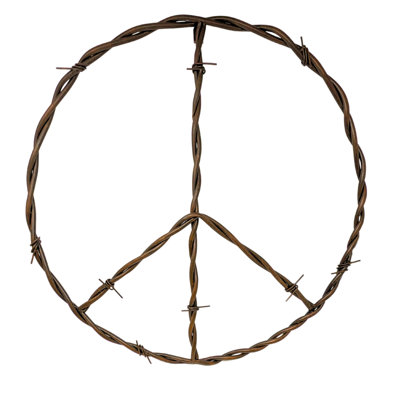 Métal rustique, signe de paix en fer entrelacé, finition cuivre - grande décoration murale hippie pour la maison - signe de paix rond en fer - art mural rétro et rustique
