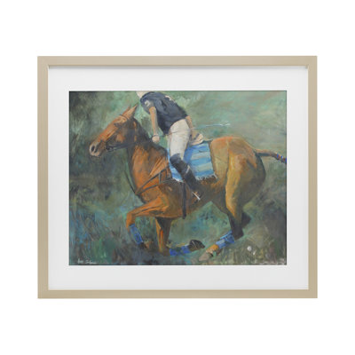 Polo Rider in Dynamic Motion Framed Print Under Glass, design by Jadei Graphics