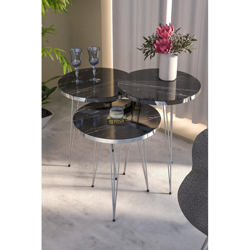 Mario Living Room Table Set, Black Marble