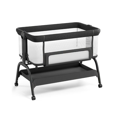 3-in-1 Baby Bassinet Bedside Sleeper, Portable Crib with 360° Breathable Mesh, Removable & Washable Cover, 6-Level Height Adjustment, 4 Lockable Wheels