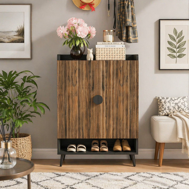 Armoire de rangement moderne pour chaussures, Black,Rustic Brown