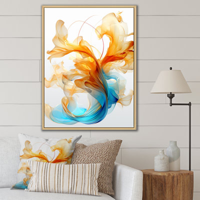 Art à l'encre liquide orange vif et turquoise - formes abstraites sur toile