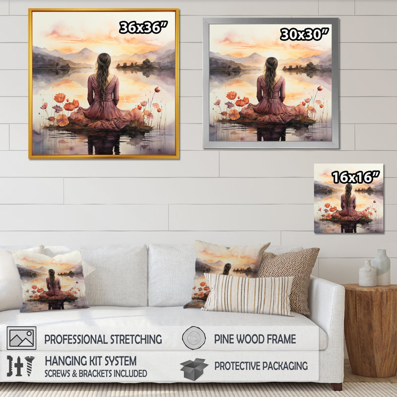 Meditation Serenity By The Lake 3 - Art mural méditation, Toile tendue, 16" H x 16" W