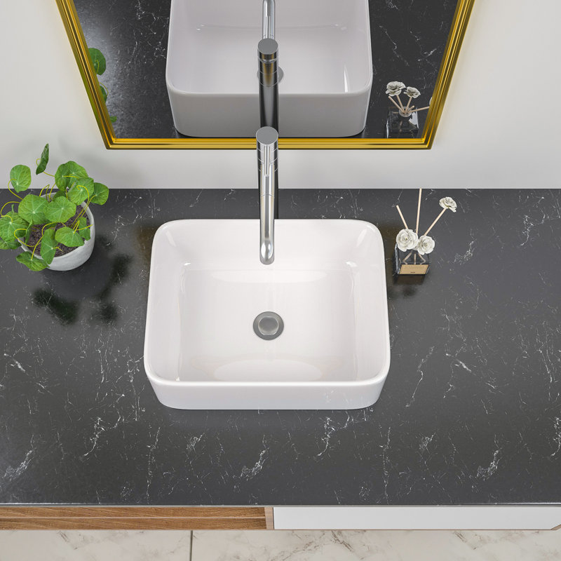 16"x12" White Ceramic Rectangular Bathroom Sink