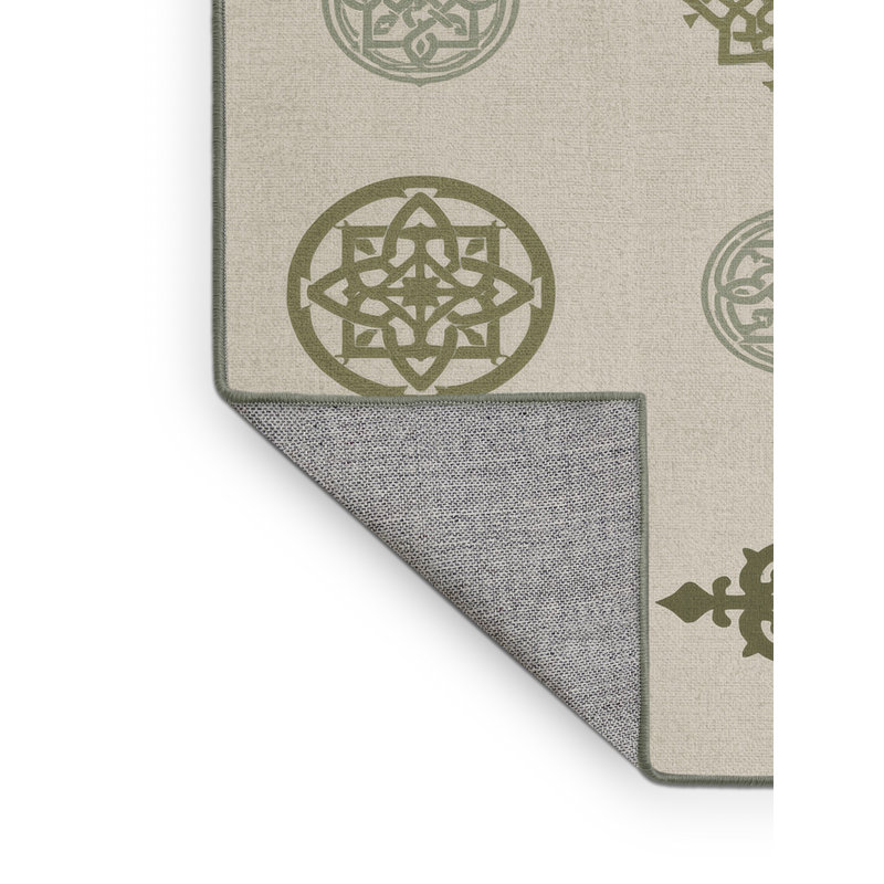Tapis abstrait moderne et contemporain Merrionette St Patties beige lavable à la machine - reliure vert sauge, 8 x 12