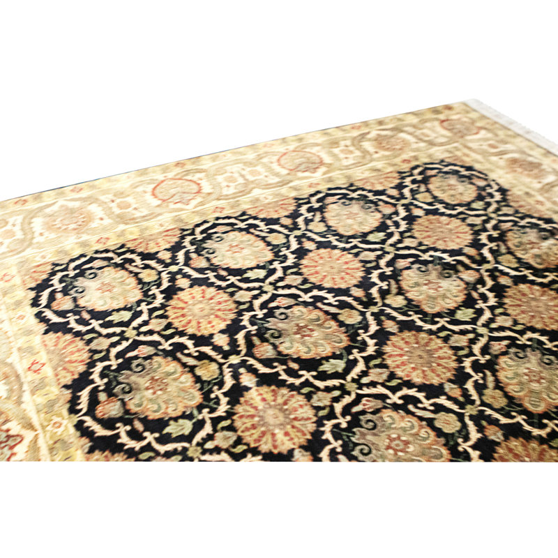 Hand Knotted Area Rug, Black And Red, Rectangle 9'10" x 8'1"