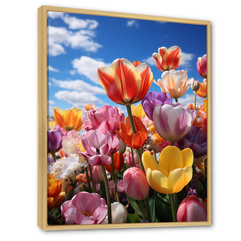Tulipes Fields of Color III - Art mural sur toile florale, H 20 po x l 12 po x P 1 po, Cadre naturel flottant