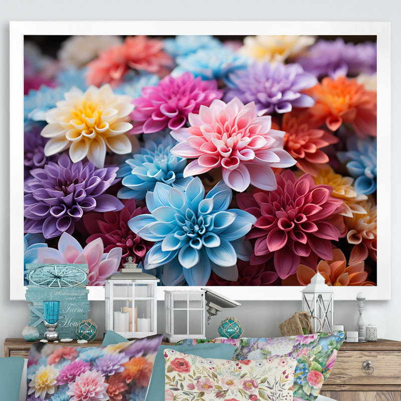 Chrysanthèmes vibrants, collage II, H 24 po x l 32 po x P 1 po, Cadre photo blanc