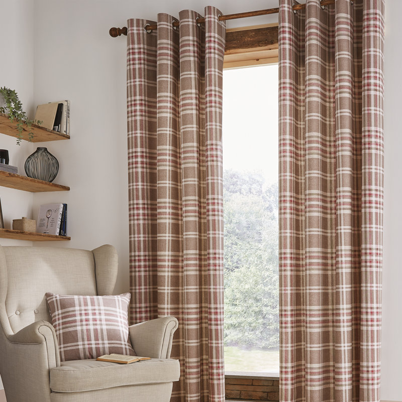 Tweed Check Unlined Eyelet Curtains, Width 117 x Drop 183cm, Natural