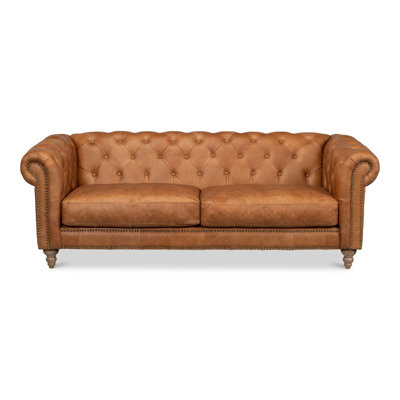 Kingston 85" Genuine Leather Rolled Arm Chesterfield Sofa by Sarreid Ltd