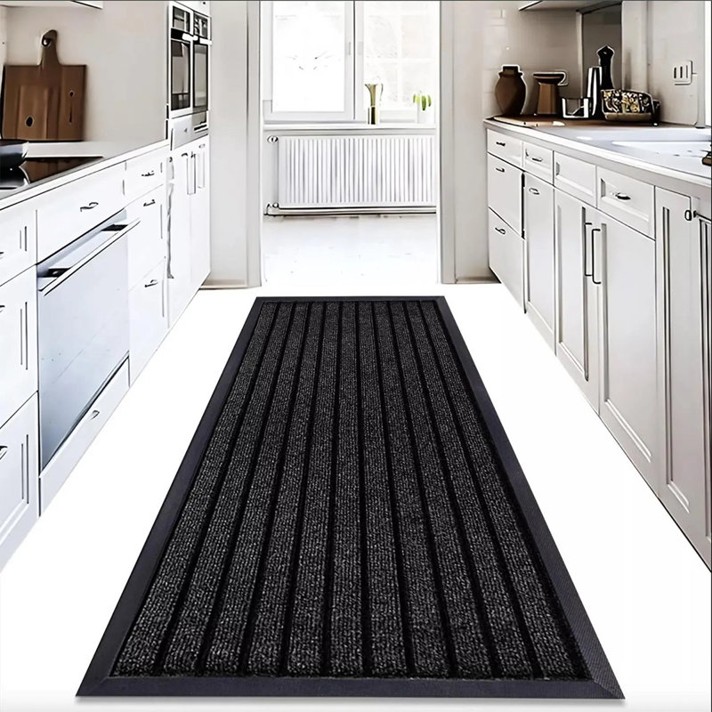 Heavy Duty Dirt Trapper Door Mat & Hallway Runner – Non-Slip Indoor Outdoor Washable Rubber Backed Entrance Mat, Black