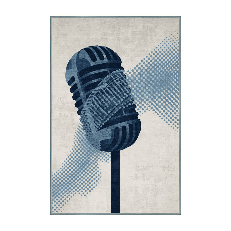 Soft Plush Glenmore Microphone Modern & Contemporary Abstract Area Rug in Gray – SkyBlue Binding, 5x7
