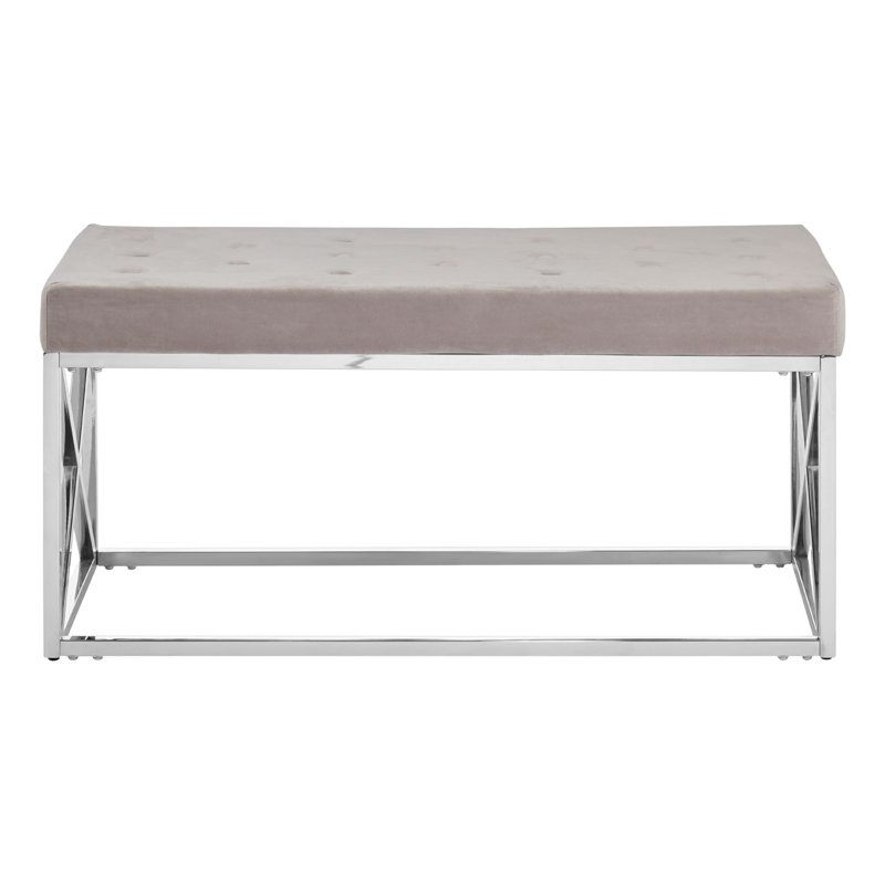 Anmol Velvet Upholstered Bench, Silver, Pink
