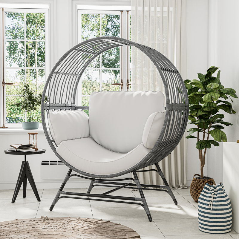 Fauteuil en rotin Egg Chair, Gris, Gris clair