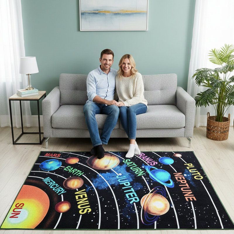 Système solaire Furnish my Place pour salle de jeux, chambre à coucher et salle de classe | Nylon | Tapis de sol lavable avec envers en caoutchouc antidérapant | Rectangle multicolore 3 pi 3 po x 5 pi, multicolore