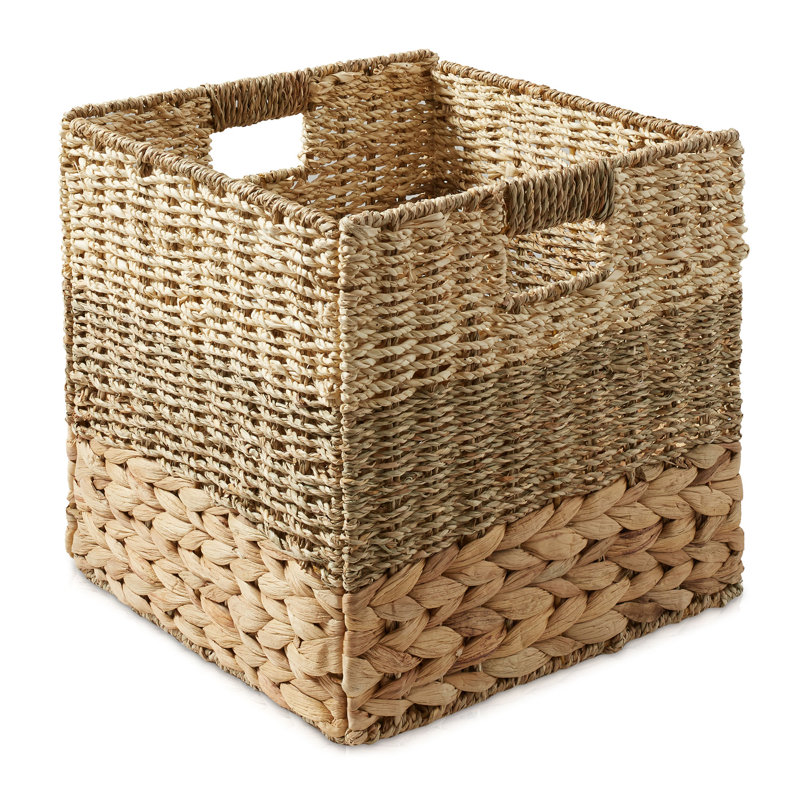 12" Mixed Weave Hyacinth Seagrass Storage Basket Cubes, Natural - Set of 6, 60 Quart