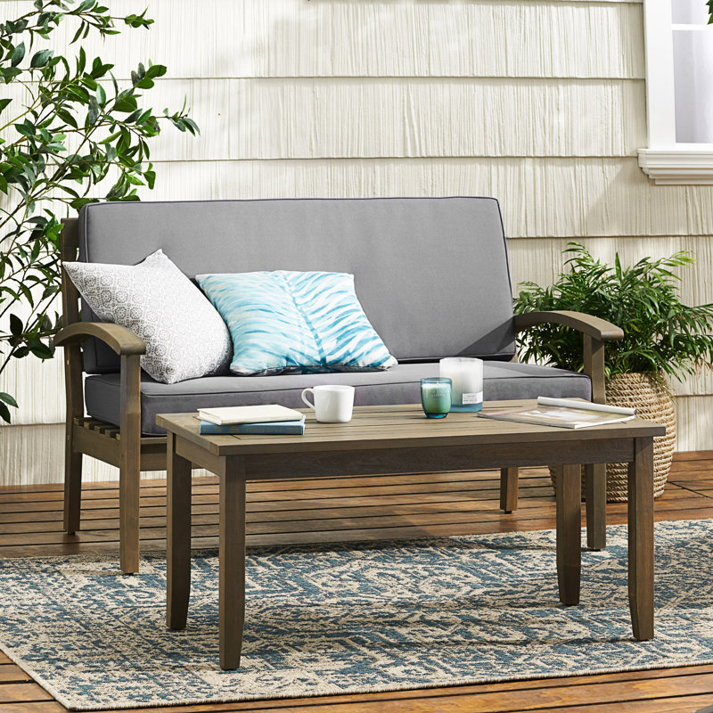 Ensemble de causeuse et de table basse d'extérieur, Coussin gris foncé / structure brune