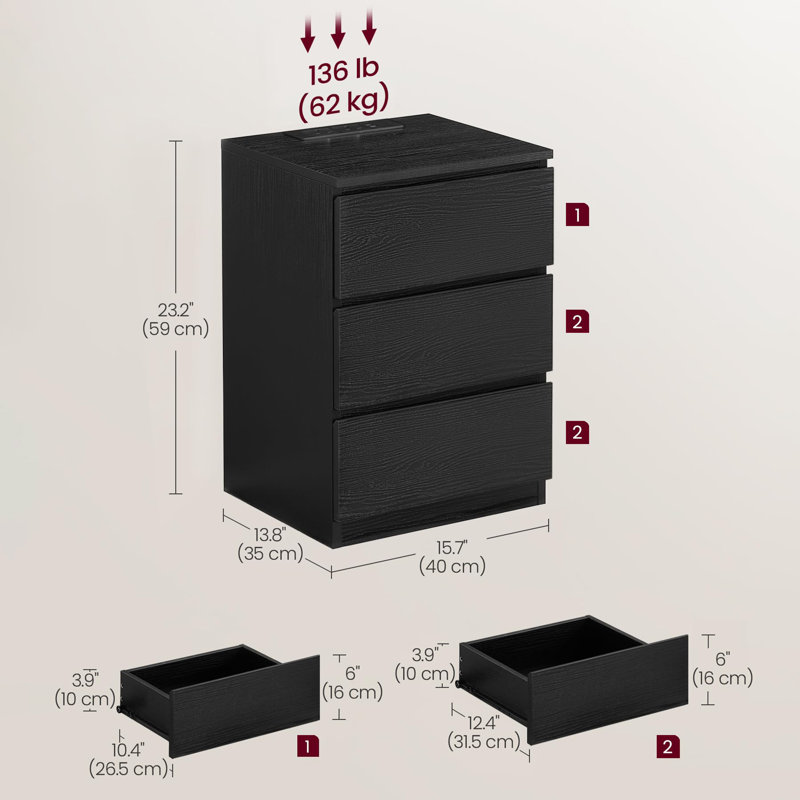 Belayneh 40cm W Bedside Table