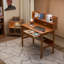 Bureau en bois massif avec tiroirs et tablettes - Bureaux de style moderne Mid-Century de 39 pouces, bureau d'ordinateur avec huche, bureaux rétro avec bibliothèque et crochets, bureau d'écriture pour la chambre à coucher et la maison - couleur bois foncé