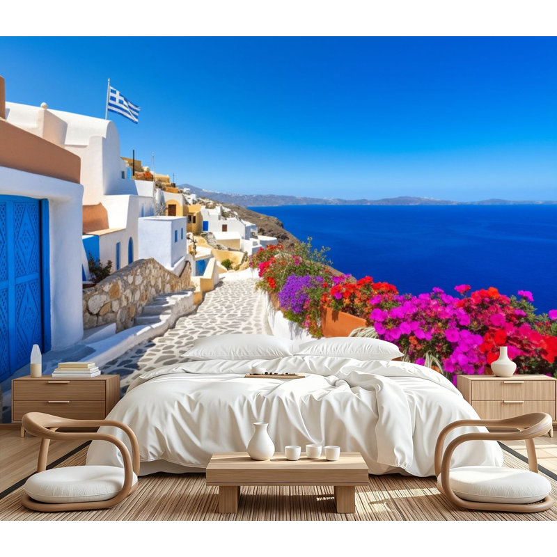 Papier peint auto-adhésif Santorini, Grèce, L 144 po x l 100 po