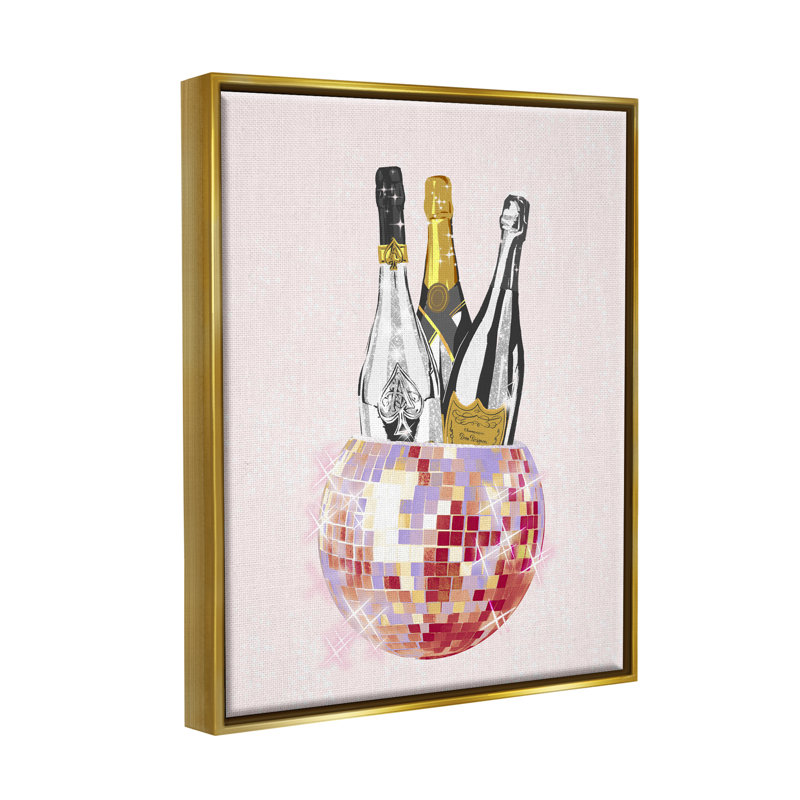 Glam Disco Champagnes par Ziwei Li, H 31 po x l 25 po x P 1,7 po, Cadre flottant métallique doré