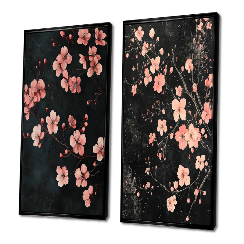 Fleurs de cerisier, fleurs de minuit I, collection d'art sur toiles florales, 2 pièces, H 40 po x l 41 po