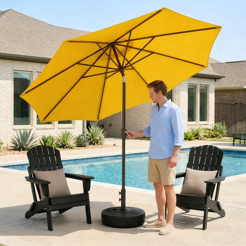 Parasol de patio 9 pi avec base, Jaune