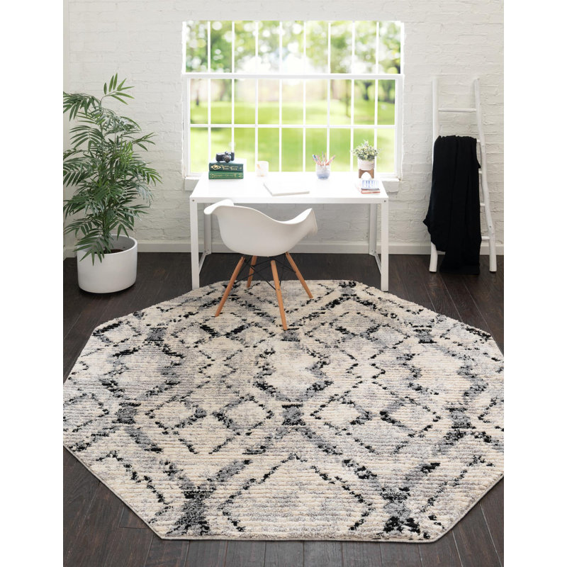 Tapis ivoire à motif géométrique Tucson, Octogone 4 pi x 4 pi