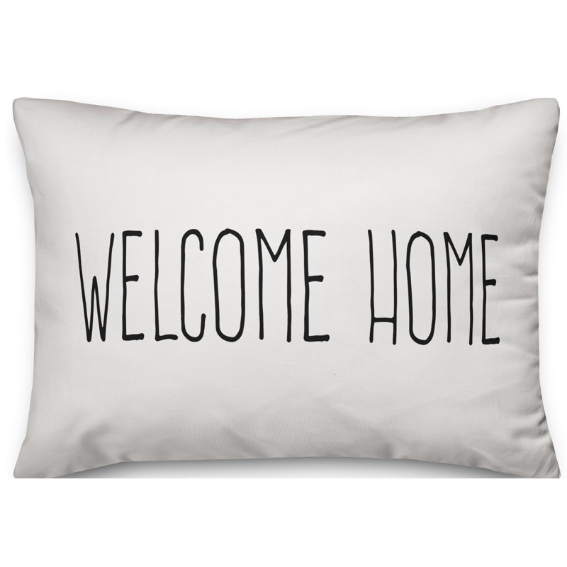  Welcome Home Indoor/Outdoor Lumbar Pillow, Off White/Black