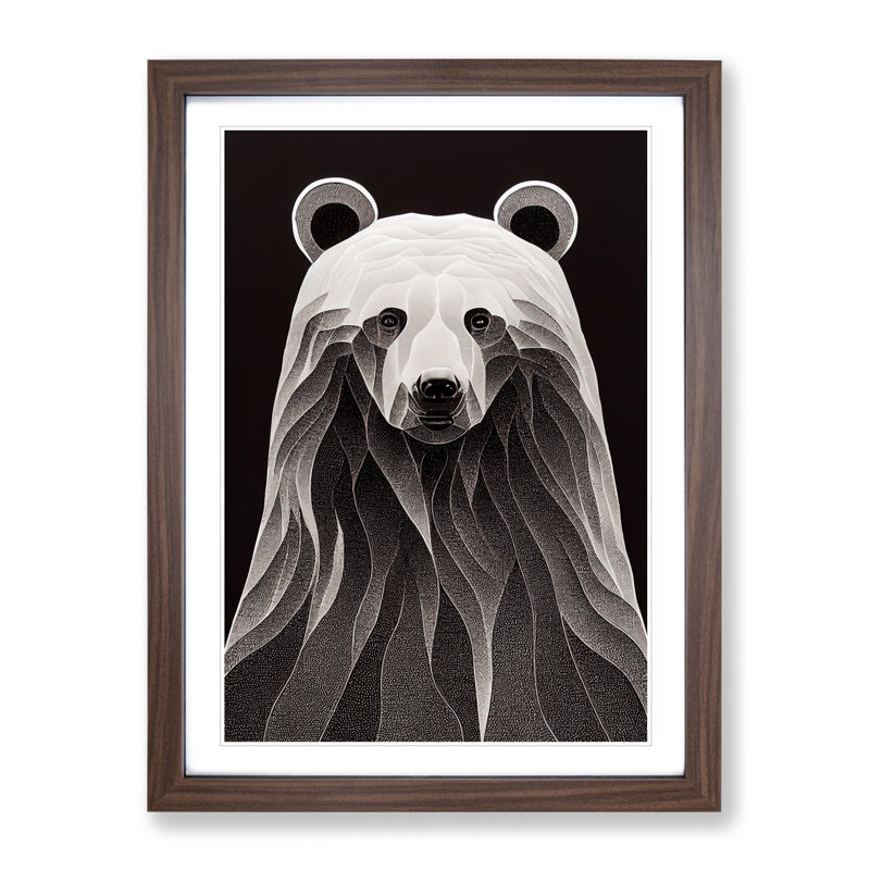 Bear Portrait No.4 Abstract - Wall Art, 34cm H x 25cm W x 2cm D, Walnut Framed Paper, White