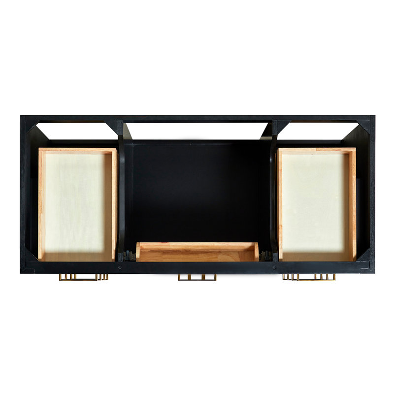 48" Single Bathroom Vanity Base Only, Black, Satin Brass