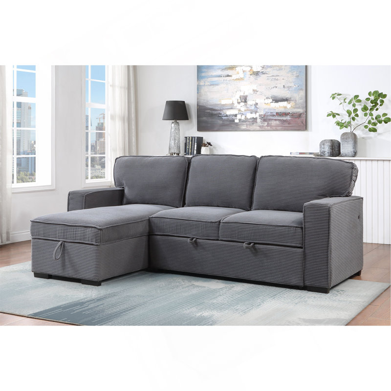 PULL OUT SOFA BED, Gray Corduroy