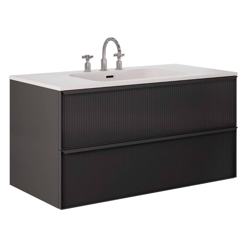 Astor 42" Single Vanity With Integrated White Solid Surfacetop, Black, 30"