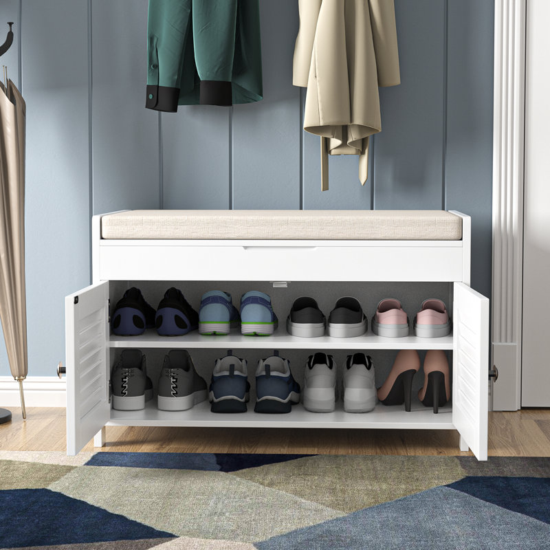 Mira 28" Wide Cabinet Storage Bench with Flip Top Storage, White