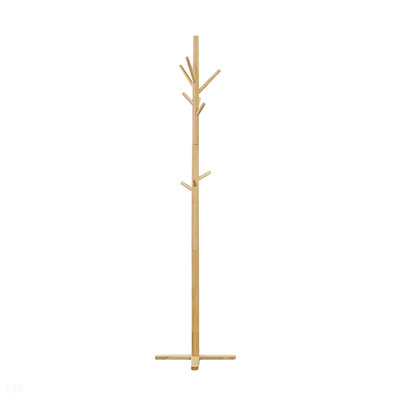 Natural Finish Modern Coat Rack With 9 Hooks, Solid Wood Entryway Organizer For Home And Office