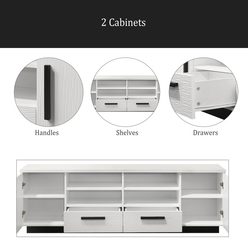 70.5" White Finish TV Stand With Drawers