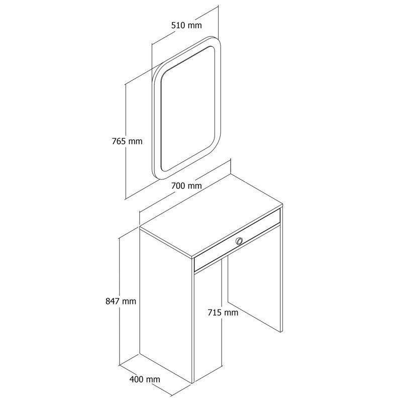 Table de maquillage moderne avec miroir, finition noyer, 27,6 po x 15,7 po x 33,3 po | 100% panneau de particules enduit de mélamine, épaisseur: 0,7 pouce | Conception élégante et fonctionnelle pour les routines de beauté et les espaces de coiffeuse